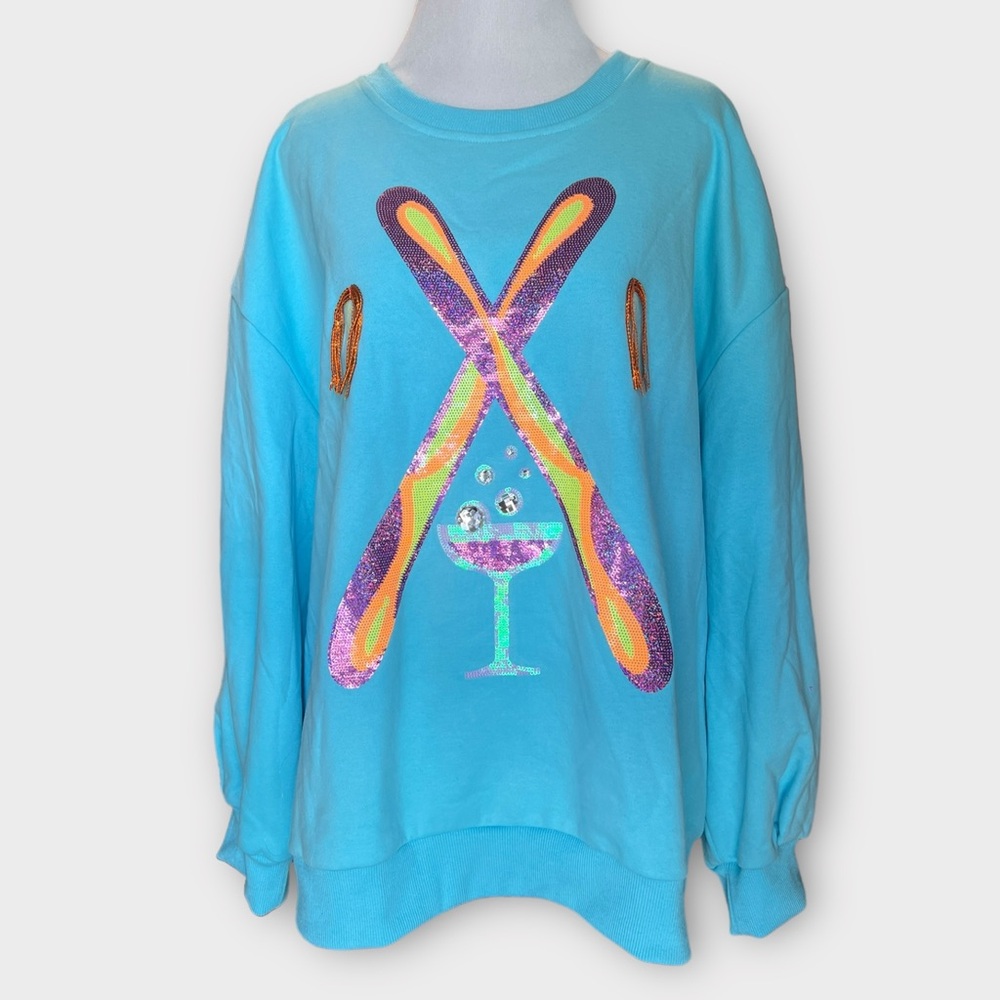 Aqua Rhinestone Ski and Cocktail Sweatshirt